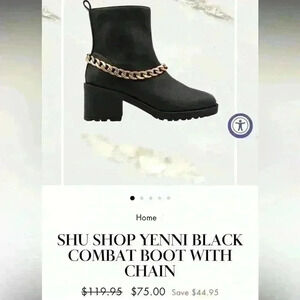 Shu Shop Chunky Black Combat Boots with gold chain‎